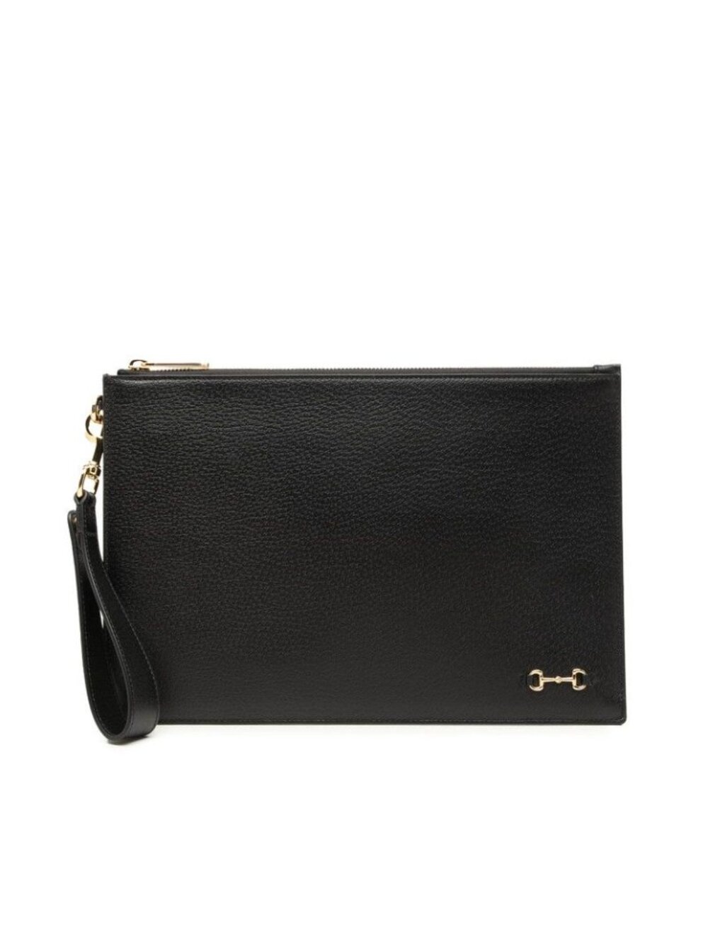 Gucci Horsebit Clutch Black Gold Leather